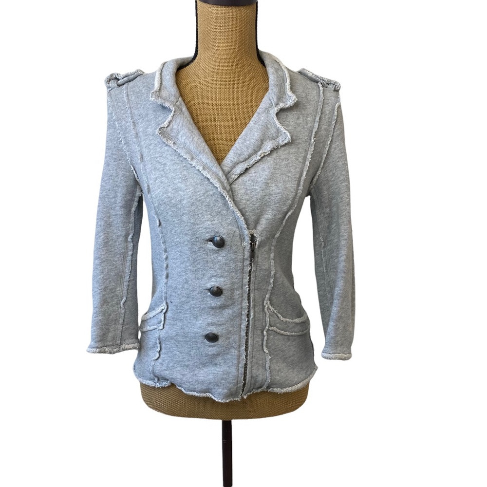 Seventy Two Changes Women’s Sz M Jersey Top Button Jacket Gray 3/4 Sleeve Biker